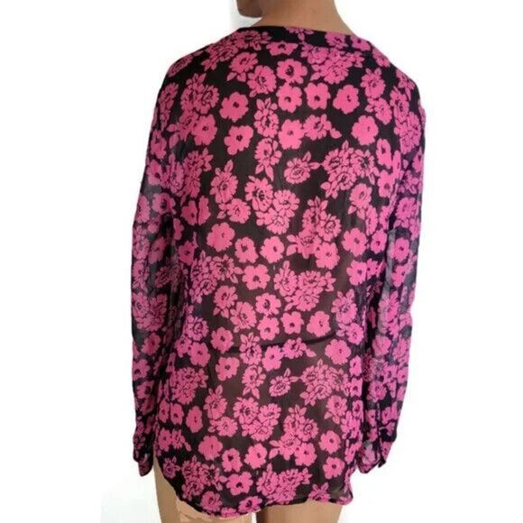 MILLY Blouse Shirt Size 8 Pink Black Brooke Floral Print Chiffon $210 - Picture 7 of 9